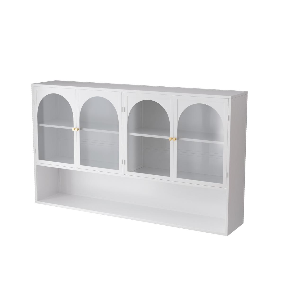 WANDSCHRANK 120cm Metall 4 Türen Graues Glas - Weiß, Metall (120/70/23cm) - Urban Meuble
