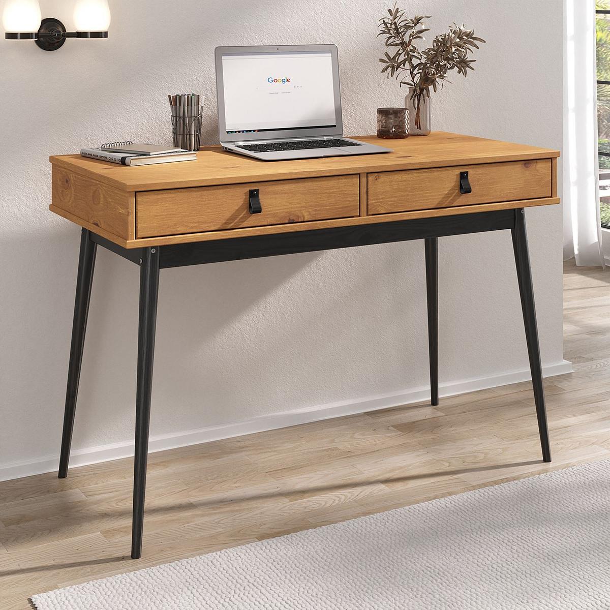 SCHREIBTISCH WANDA Eiche/schwarz - Eichefarben/Schwarz, Holz (50/110/76cm) - IDIMEX