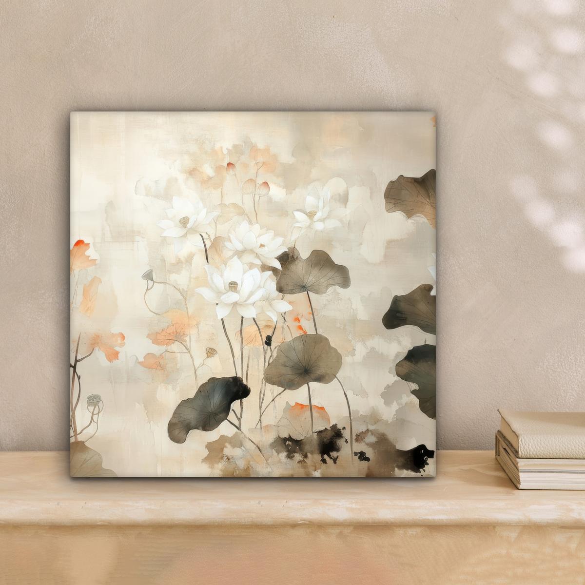 LEINWANDBILD Blumen - Japandi - Wabi sabi Deko Wohnzimmer 20x20 cm - Sandfarben, Textil (20/20cm) - MuchoWow