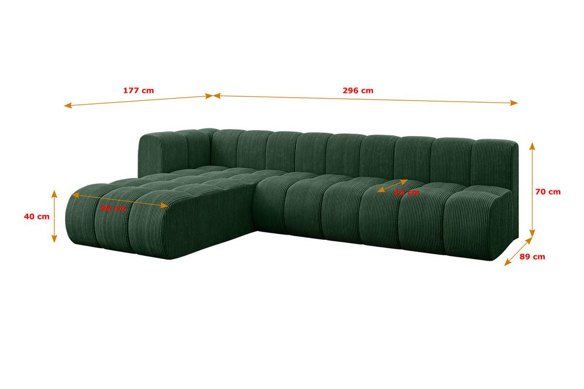 ECKSOFA modulares Sofa Darnel-L2 - 296x177x70 cm Grün - Grün, Holzwerkstoff/Textil (296/177cm) - ALTDECOR