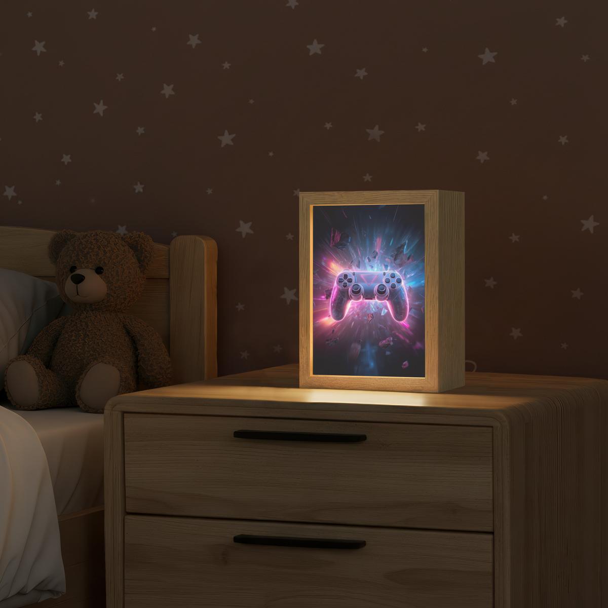 NACHTTISCHLAMPE Controller - Neon - Explosion - Abstrakt 15x20 cm - Violett, Holzwerkstoff (8/15/20cm) - OnlyWow