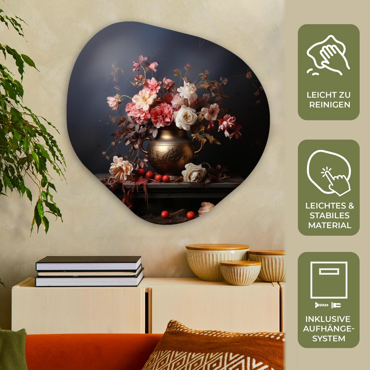 WANDBILD Stilleben - Blumen - Rosen - Blumenstrauß - Vase Room Decor 90x90 cm - Dunkelbraun, Kunststoff (90/90cm) - MuchoWow