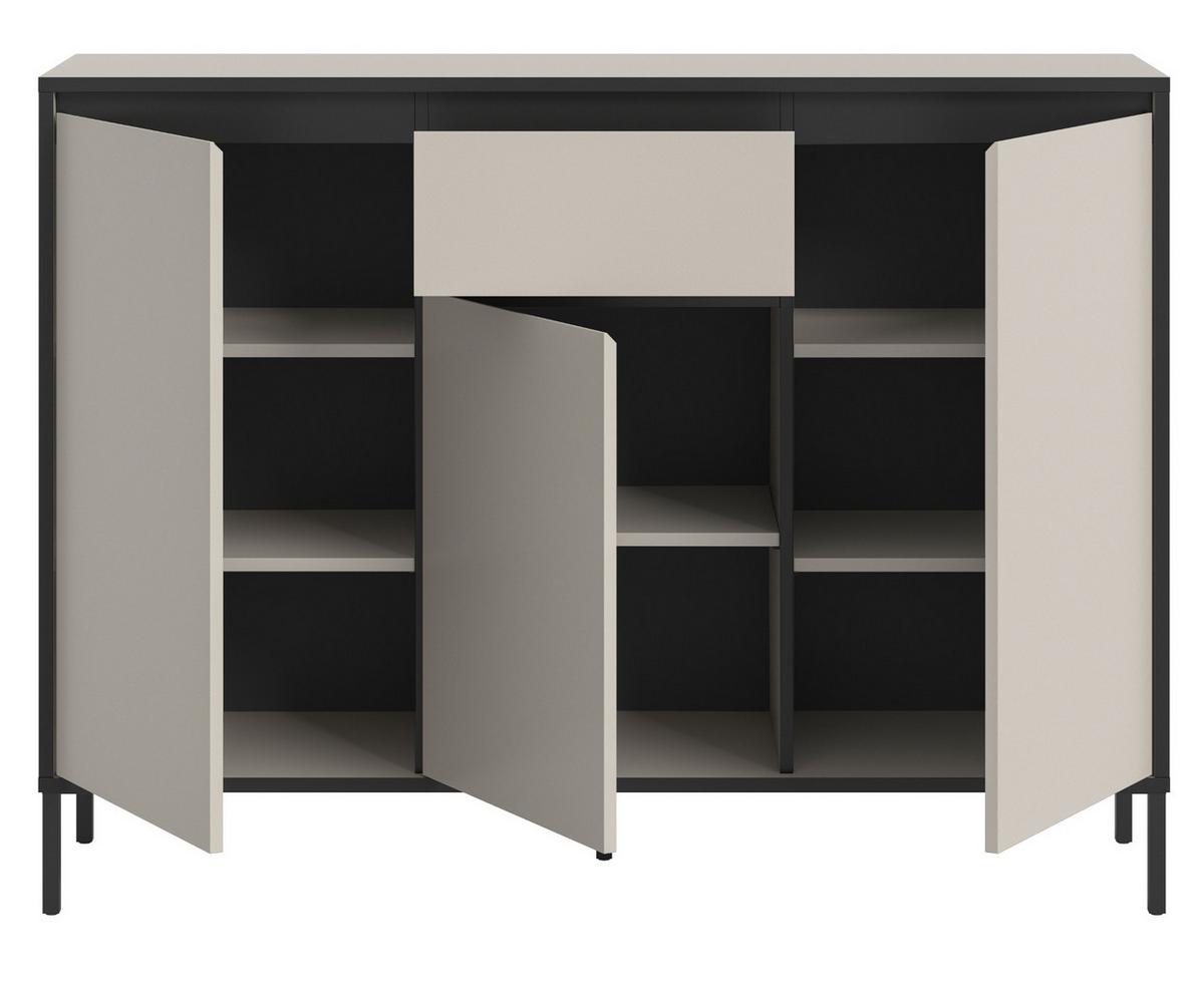 SIDEBOARD Kaschmir / Sand mit Schwarz, hohe Kommode 3-türig 136 x 101 cm, mit viel Stauraum - Sandfarben/Kaschmir, Holzwerkstoff/Metall (136/101/38cm) - Inn.Furn