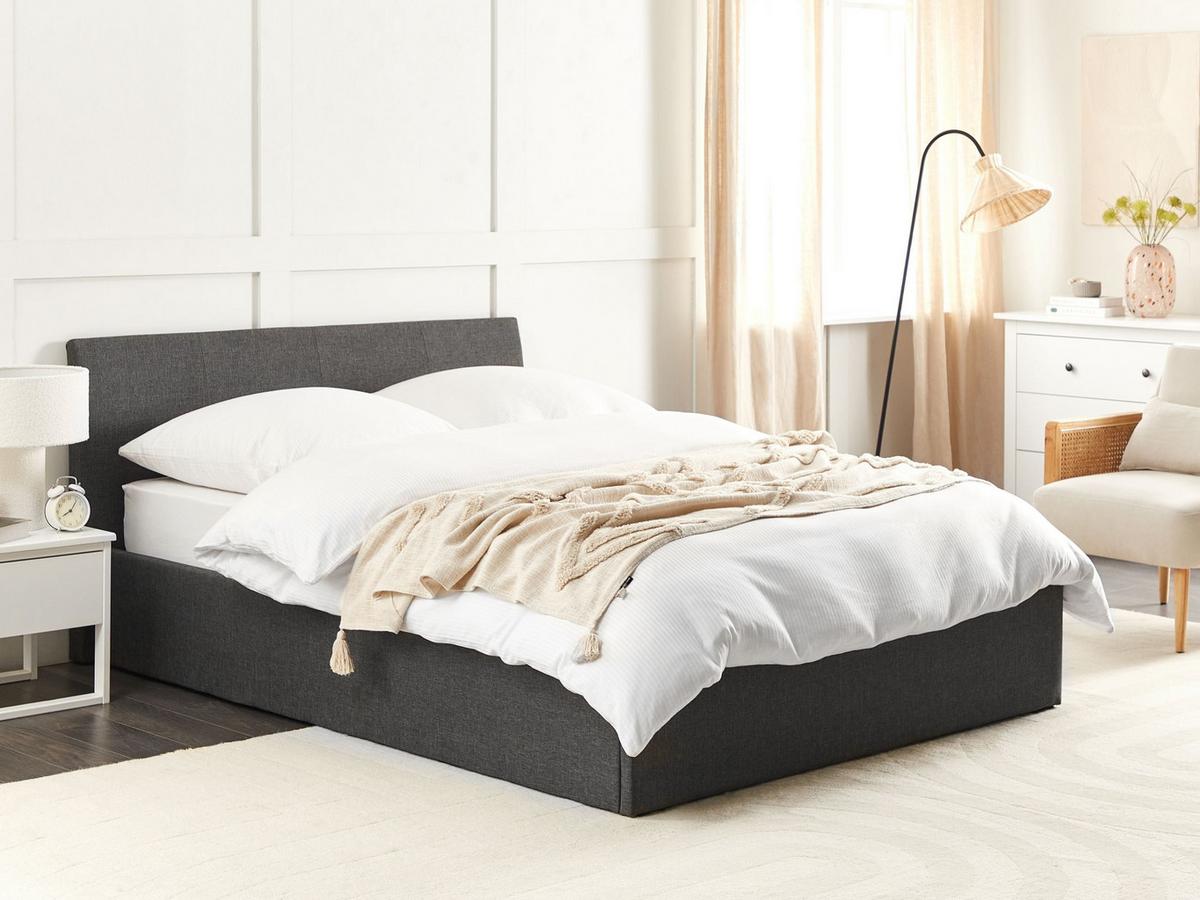 BETT mit Stauraum 140/200 cm Stoff Grau Orbey - Grau, Textil (140/200cm) - Beliani