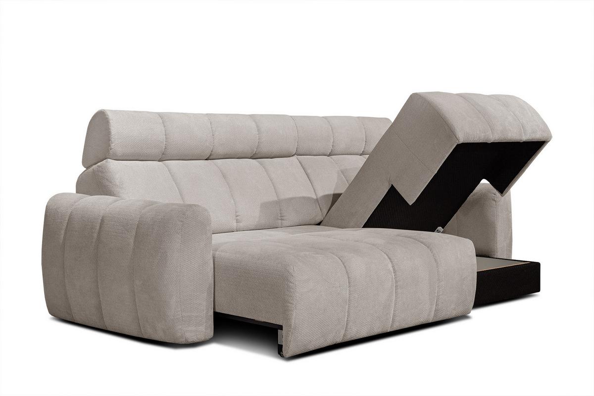 ECKSOFA KIMI 3-Sitzer, ausziehbarer Sitz, verstellbare Kopfstützen, beige - Beige/Schwarz, Holzwerkstoff/Textil (270/160cm) - Wozimo