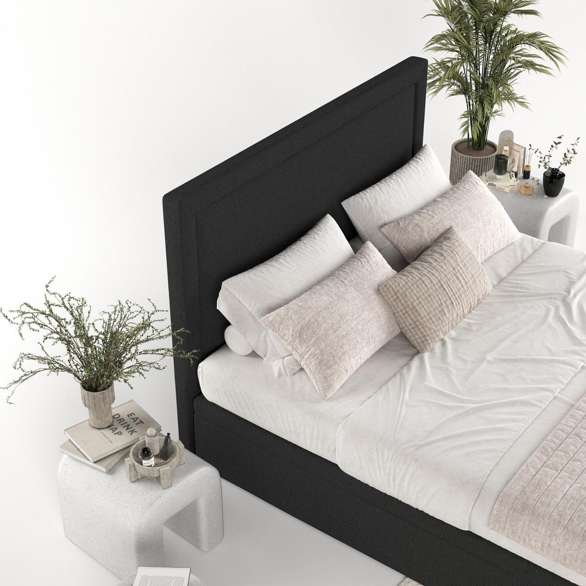 POLSTERBETT Salma mit Stauraum 200/200 cm Schwarz im Megan Stoff - Schwarz, Holz/Holzwerkstoff (200/200cm) - AltaBeds