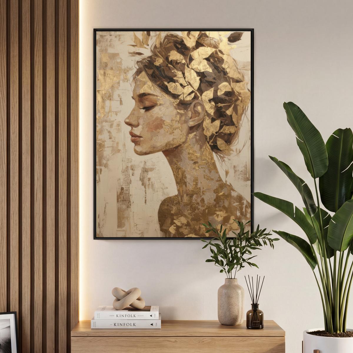 LEINWAND Bilder mit Rahmen - Frau - Gold - Abstrakt - Textur - 70x100 - Goldfarben, Textil (70/100cm) - MuchoWow