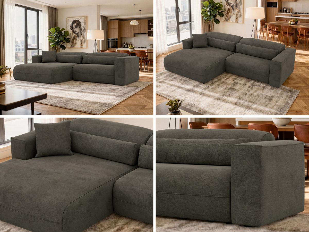 ECKSOFA PAZURRO L - Dunkelgrau Velvet - Links Seite - Dunkelgrau/Schwarz, Kunststoff/Textil (288/180cm) - MKS
