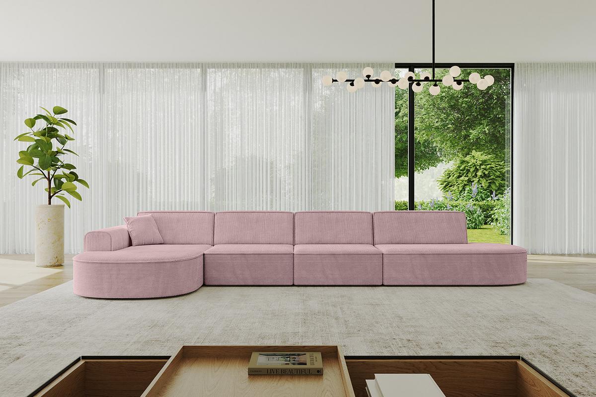 ECKSOFA Ottomane Links MARI-L3 - 413x171x79 cm Rosa Cord - Schwarz/Rosa, Holzwerkstoff/Kunststoff (165/406cm) - ALTDECOR