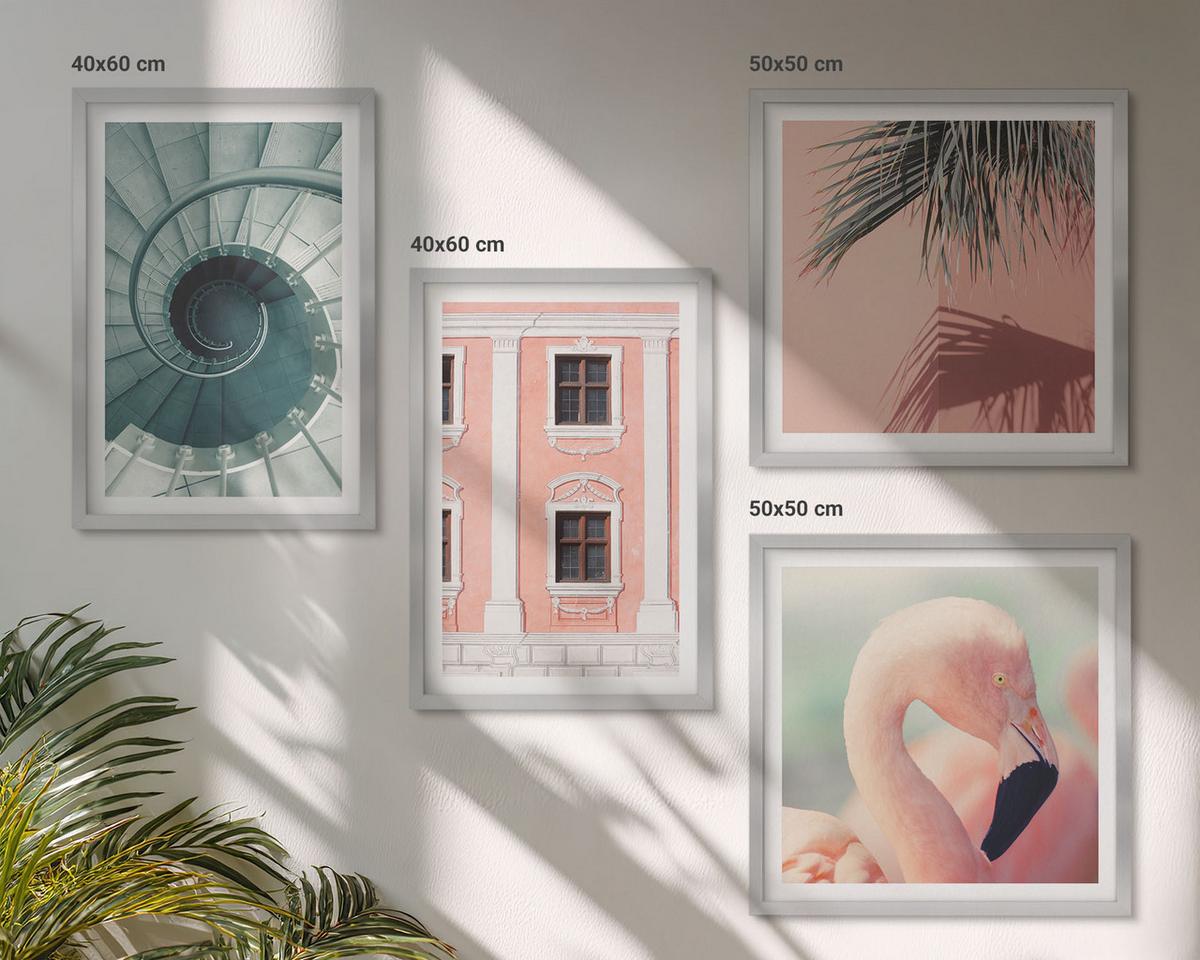 BILDER SET 4er Set - 50x50 cm & 40x60 cm Silberner Rahmen - Architektur-Pastellmuster - Silberfarben, Kunststoff (50/50cm) - TULUP