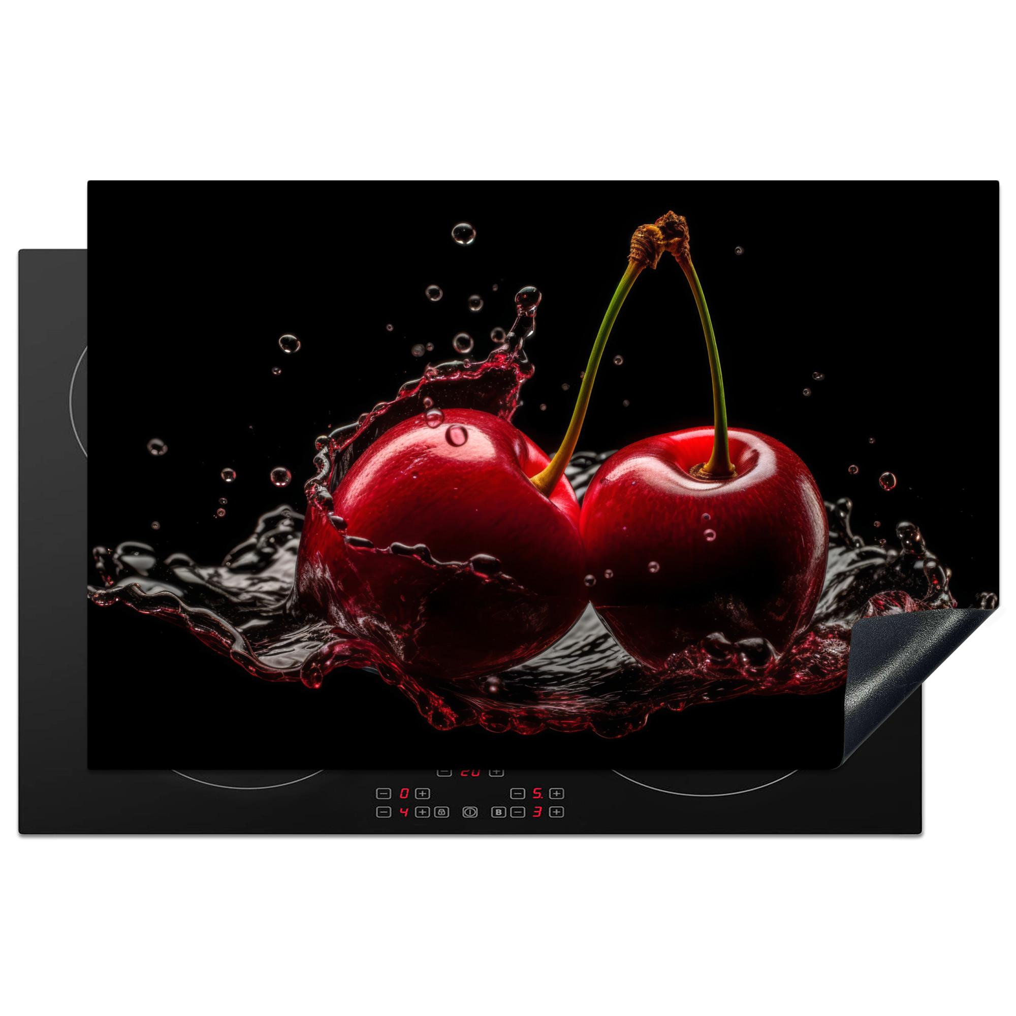HERDABDECKPLATTE Kirsche - Rot - Frucht - Wasser - Schwarz Ceranfeldabdeckung 80x52 cm - Kirschrot, Kunststoff (80/52/0.2cm) - MuchoWow