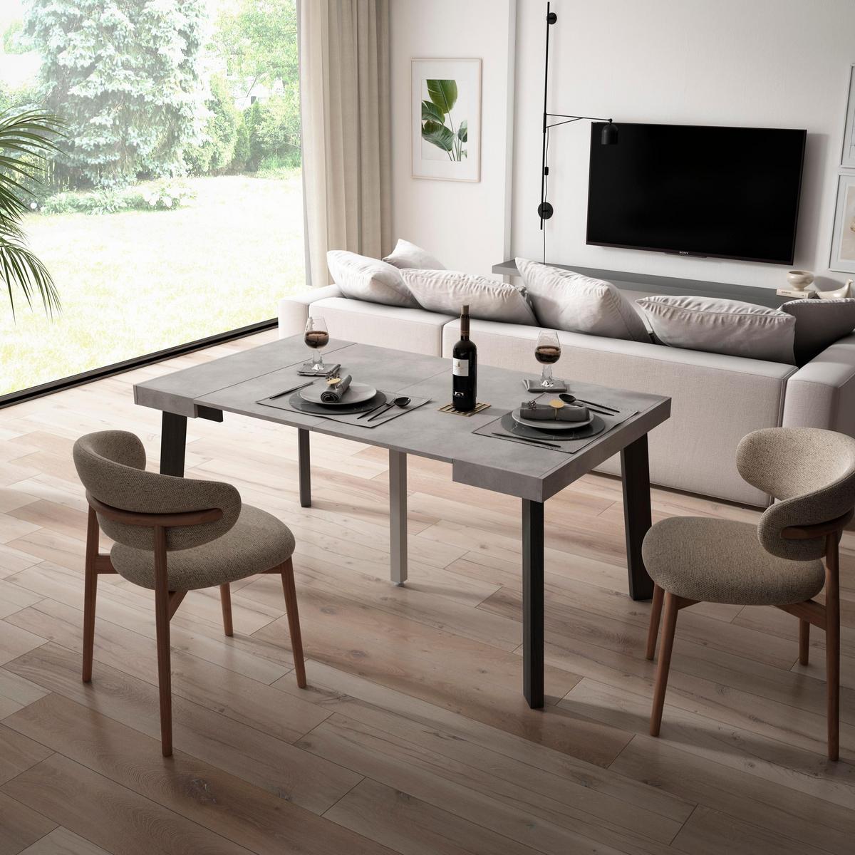 KONSOLENTISCH ausziehbar 58 bis 160cm, für 8 Gäste, zementgrau, 90/58/73cm - Grau, Holzwerkstoff (90/160/73cm) - Skraut Home
