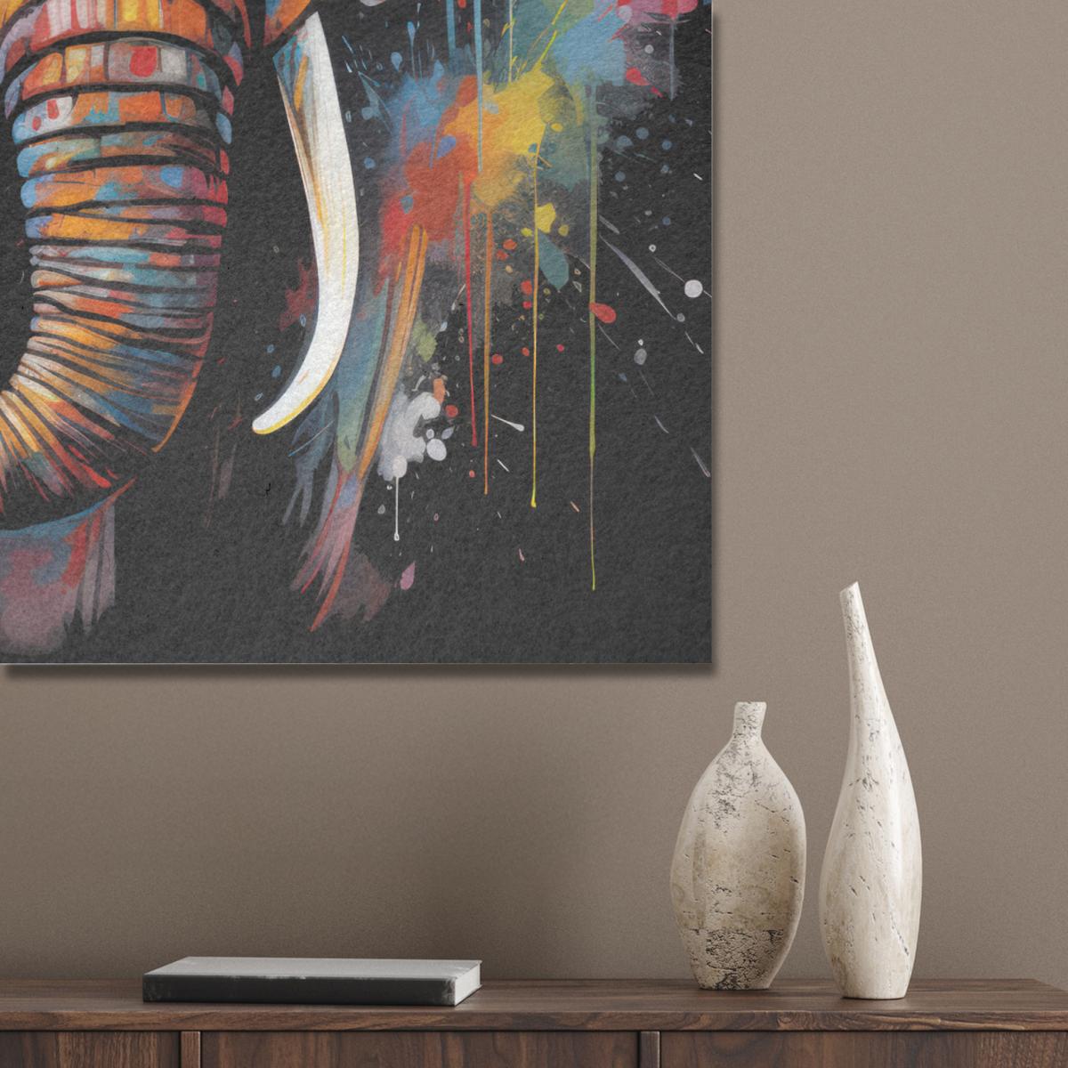 AKUSTIKBILD Elefant - Graffiti - Schwarz - Tiere - Farben Wandbilder 60x80 cm - Schwarz, Kunststoff (60/80/0.9cm) - MuchoWow
