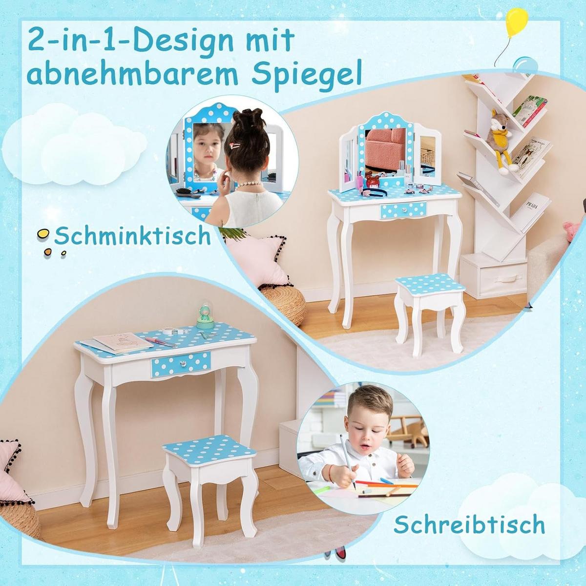 SCHMINKTISCH Blau - Blau, Holz (60/98/28cm) - COSTWAY