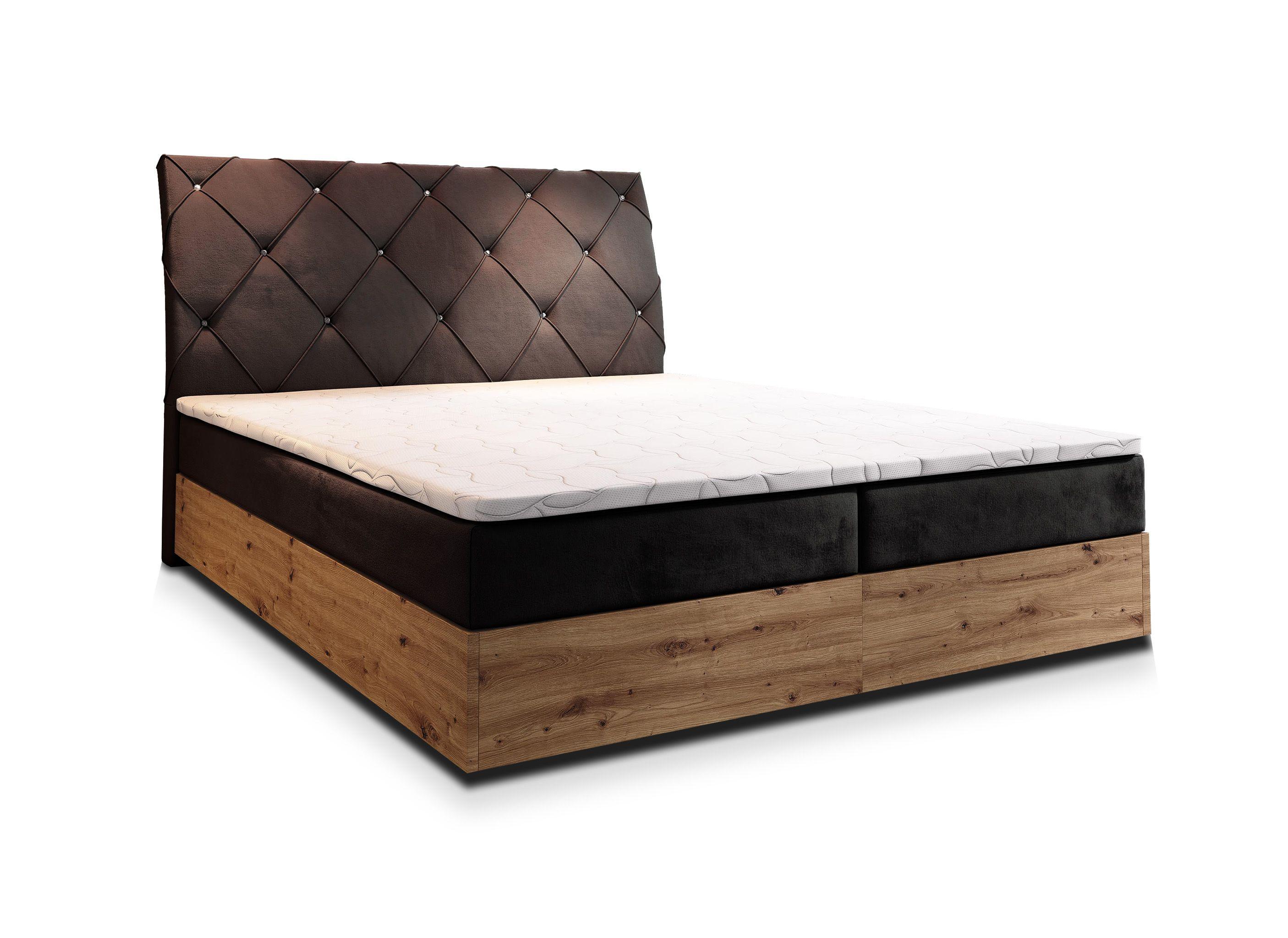 BOXBETT VELLANO 180x200 cm mit Matratze und Topper - Braun - Braun, Holz (180/200cm) - MASSENO