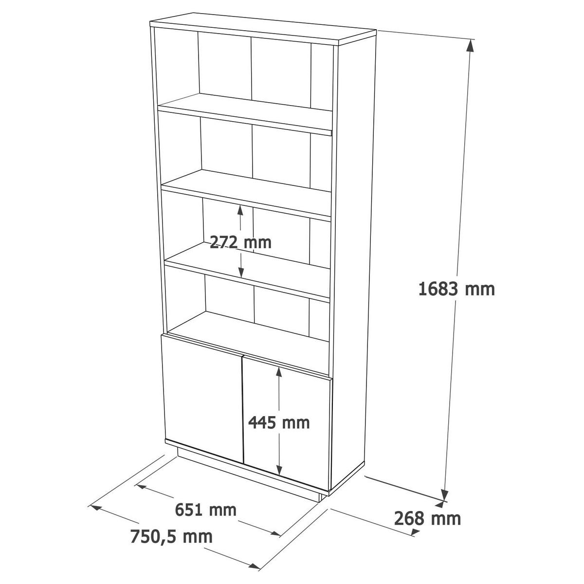 BÜCHERREGAL mit 2 Türen und 4 Ablagen in Atlantik-Kiefer und Weiß 75/26/168 cm - Weiß, Holzwerkstoff (26.8/168.3/16cm) - Calicosy