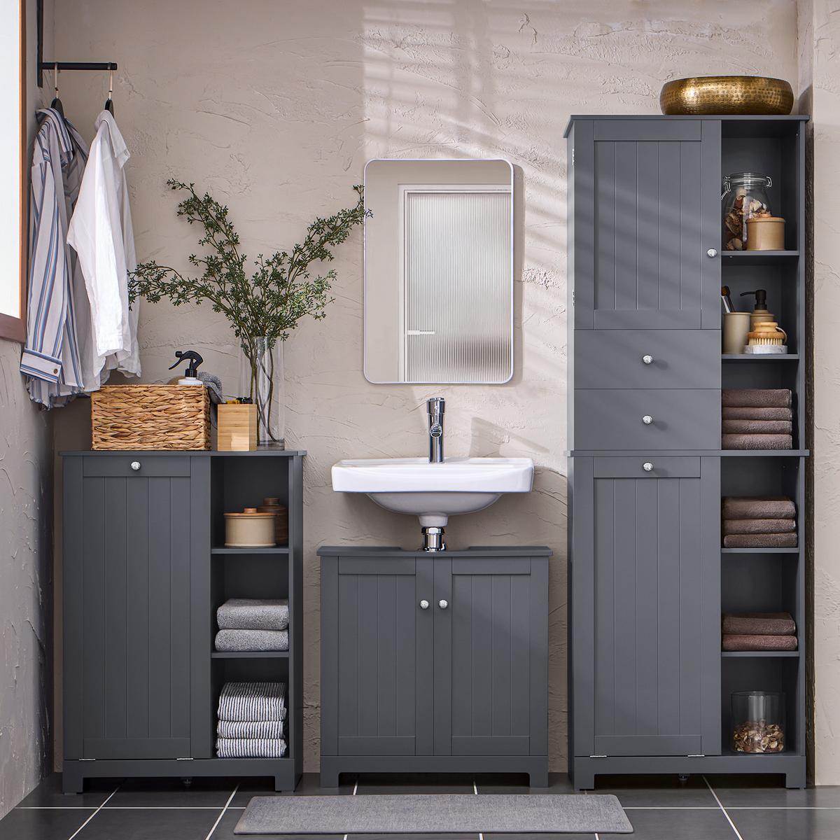 HOCHSCHRANK mit Wäschesack Grau - Grau, Holzwerkstoff (60/170/37cm) - SoBuy