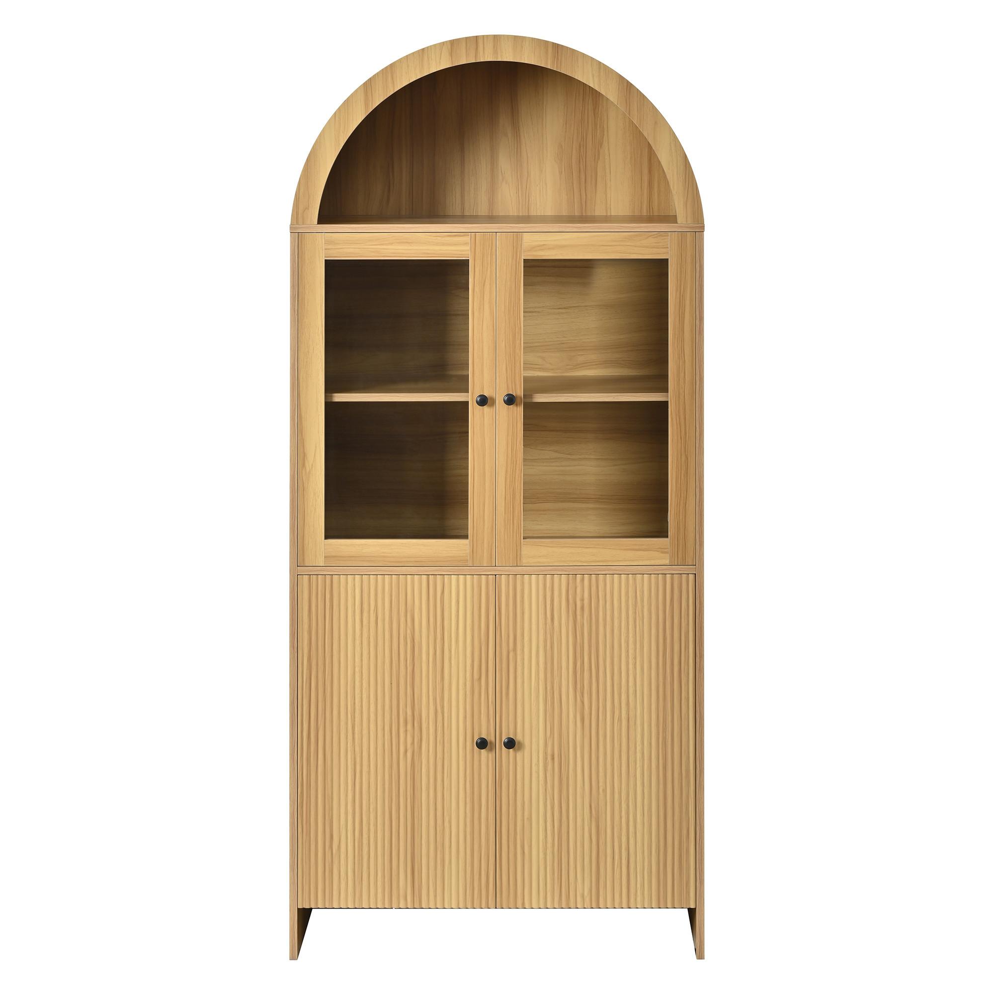 KÜCHENSCHRANK holz-optik natur 176 cm hoch mit bogendesign & wellenmuster - Naturfarben, Holzwerkstoff (78/176/40cm) - Urban Meuble