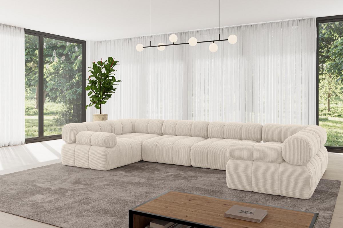 WOHNLANDSCHAFT modulares Sofa Birno-U2 - 380x190x70 cm Beige Cord - Beige, Holzwerkstoff/Textil (380/70/190cm) - ALTDECOR