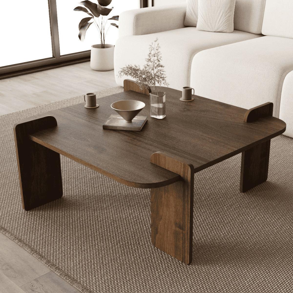 COUCHTISCH mit quadratischer platte 90/90/35 cm - Naturfarben, Holzwerkstoff (8/90/35cm) - Calicosy