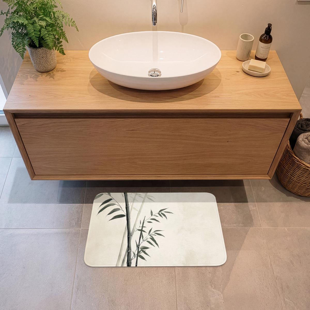BADEMATTE Japandi - Bambus - Beige 60x40 cm - Ecru, Textil (60/40cm) - OnlyWow