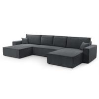 WOHNLANDSCHAFT Cedria Grau 389/145/85 cm mit Schlaffunktion - Schwarz/Grau, Kunststoff/Textil (389/85/145cm) - AX Living