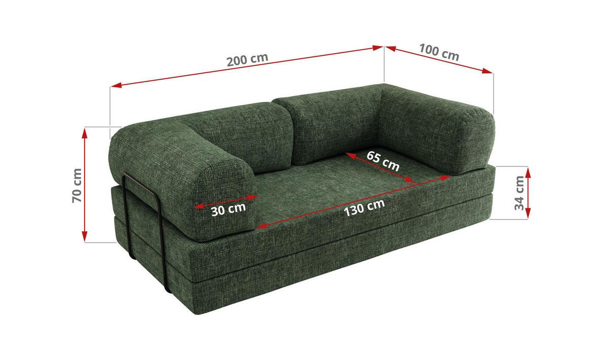3-SITZER SOFA ORSETTO - Dunkelgrün Schenille grob gewebt - Dunkelgrün/Schwarz, Textil/Metall (200/70/100cm) - MKS