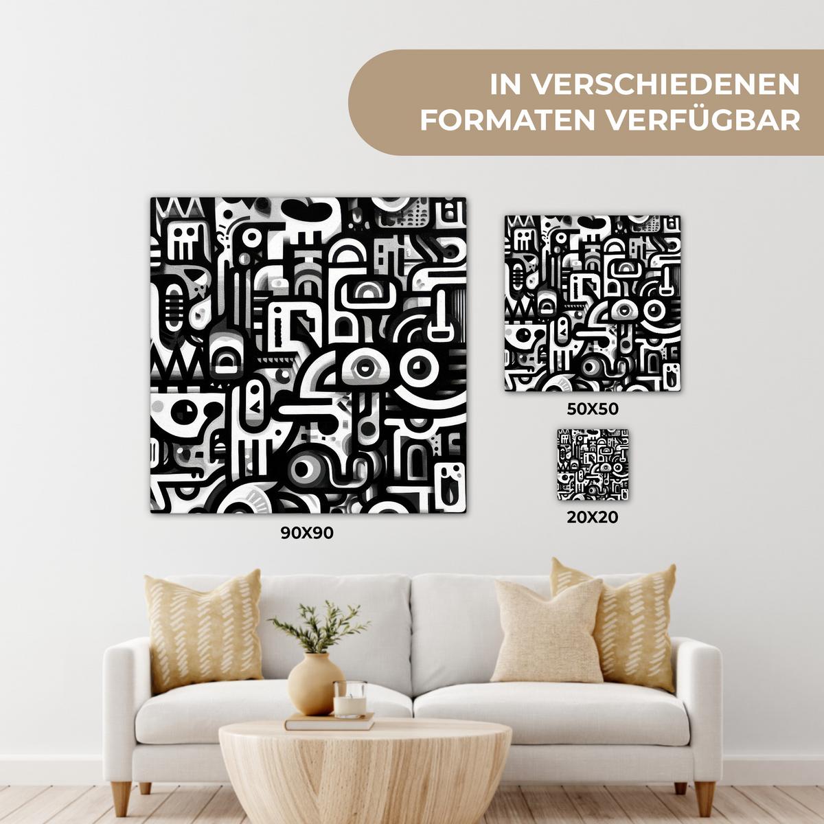 LEINWANDBILD Symbole - Abstrakt - Grafik - Schwarz Deko Groß 90x90 cm - Schwarz, Textil (90/90cm) - MuchoWow