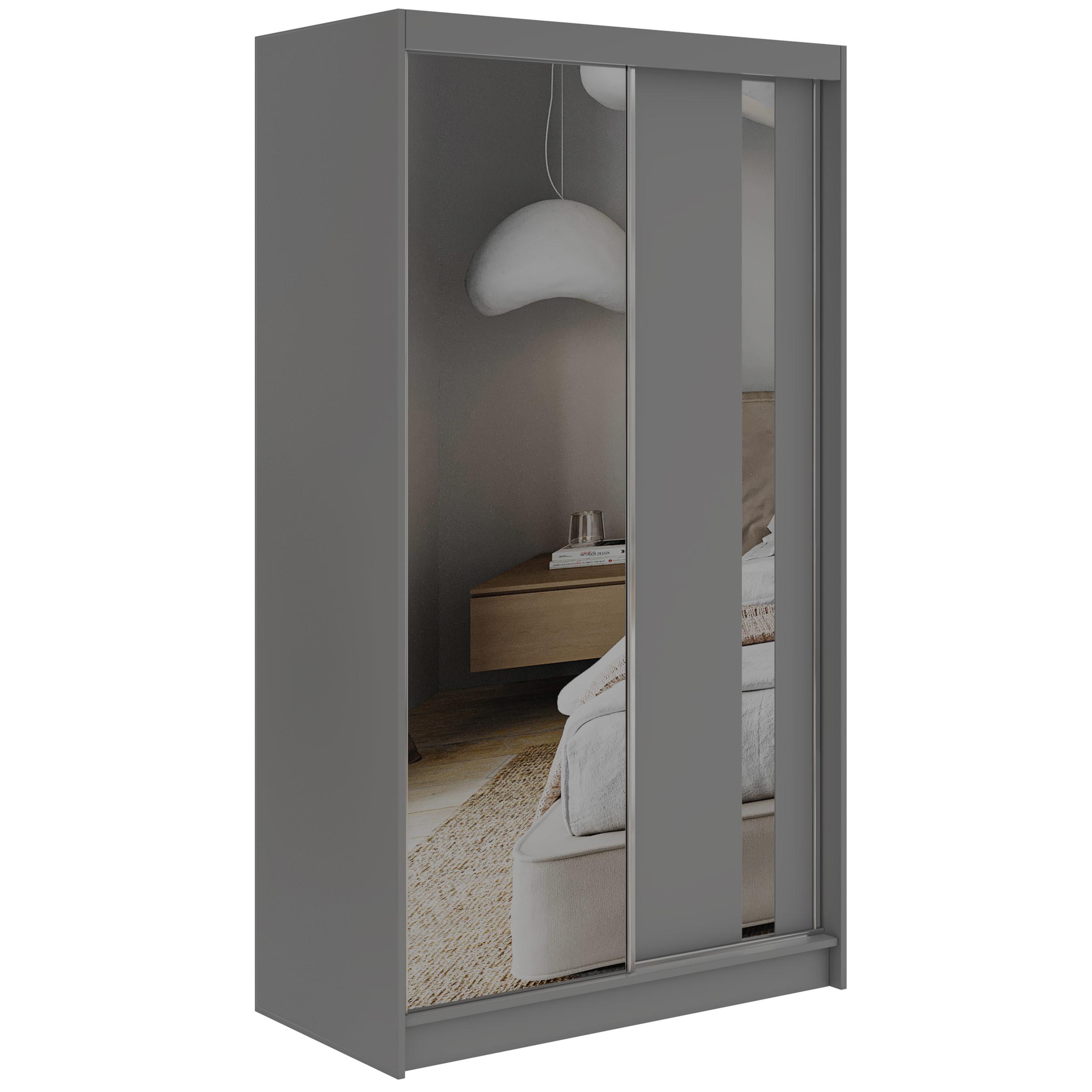 SCHWEBETÜRENSCHRANK 120 - GRECJA - Grau mit Spiegel - Alufarben/Grau, Holzwerkstoff/Metall (120/216/61cm) - MKS
