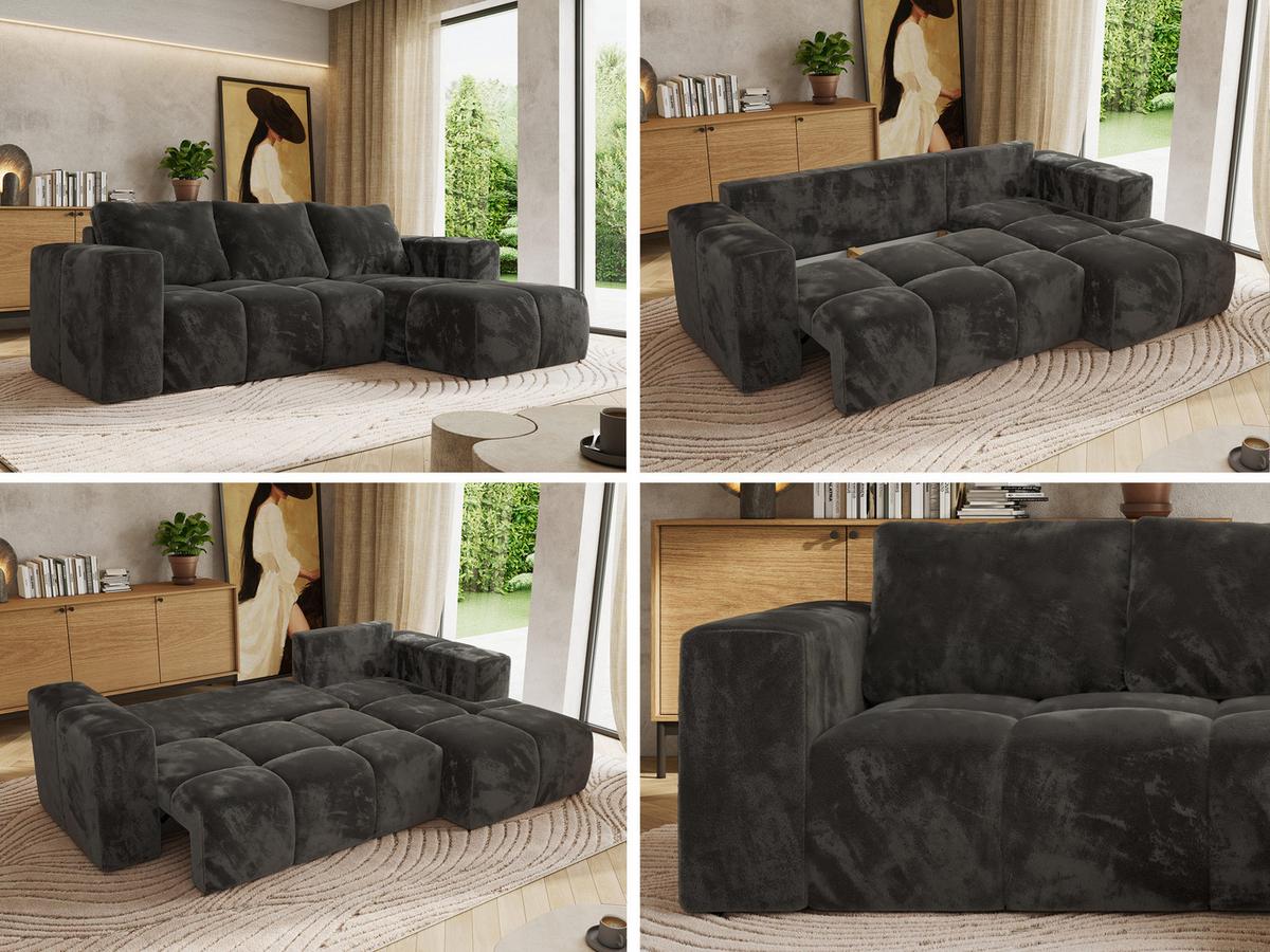 ECKSOFA MONIVA Dunkelgrau Plüsch - Rechts - Dunkelgrau/Schwarz, Kunststoff/Textil (266/164cm) - MKS