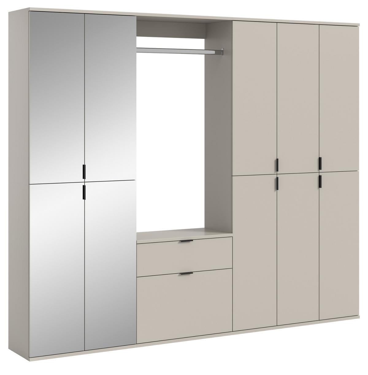 GARDEROBEN-SET Kaschmir 213 x 193 cm, Garderobenschrank mit Spiegel - Kaschmir/Schwarz, Glas/Holzwerkstoff (213/193/34cm) - Inn.Furn
