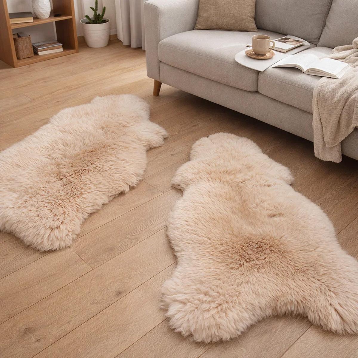 SCHAFFELL Natur Lammfell Weich Flauschig Wohnteppich, Cappuccino, ca. 130 cm - Cappuccino, Fell (70/130cm) - Provellus
