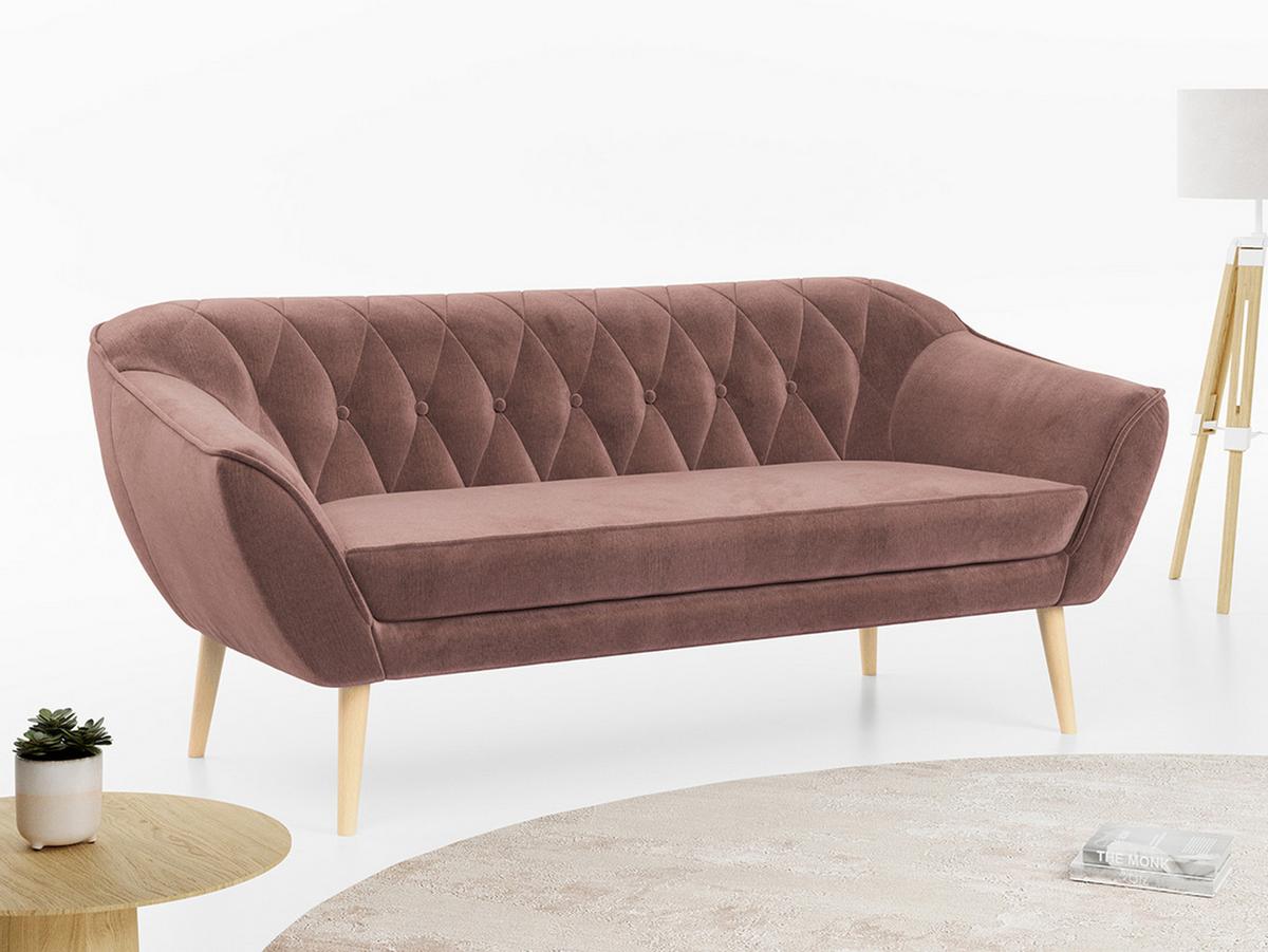 SOFA Pirs 3 Sitzer Velvet Rosa - Rosa/Braun, Holz/Textil (180/75/74cm) - MKS