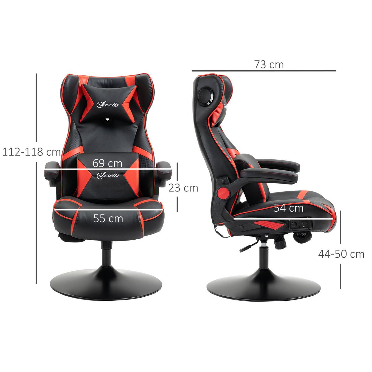 GAMINGSESSEL mit Wippfunktion Gaming Stuhl mit Lautsprecher Bürostuhl Kunstleder - Rot/Schwarz, Leder (73/118/69cm) - Vinsetto