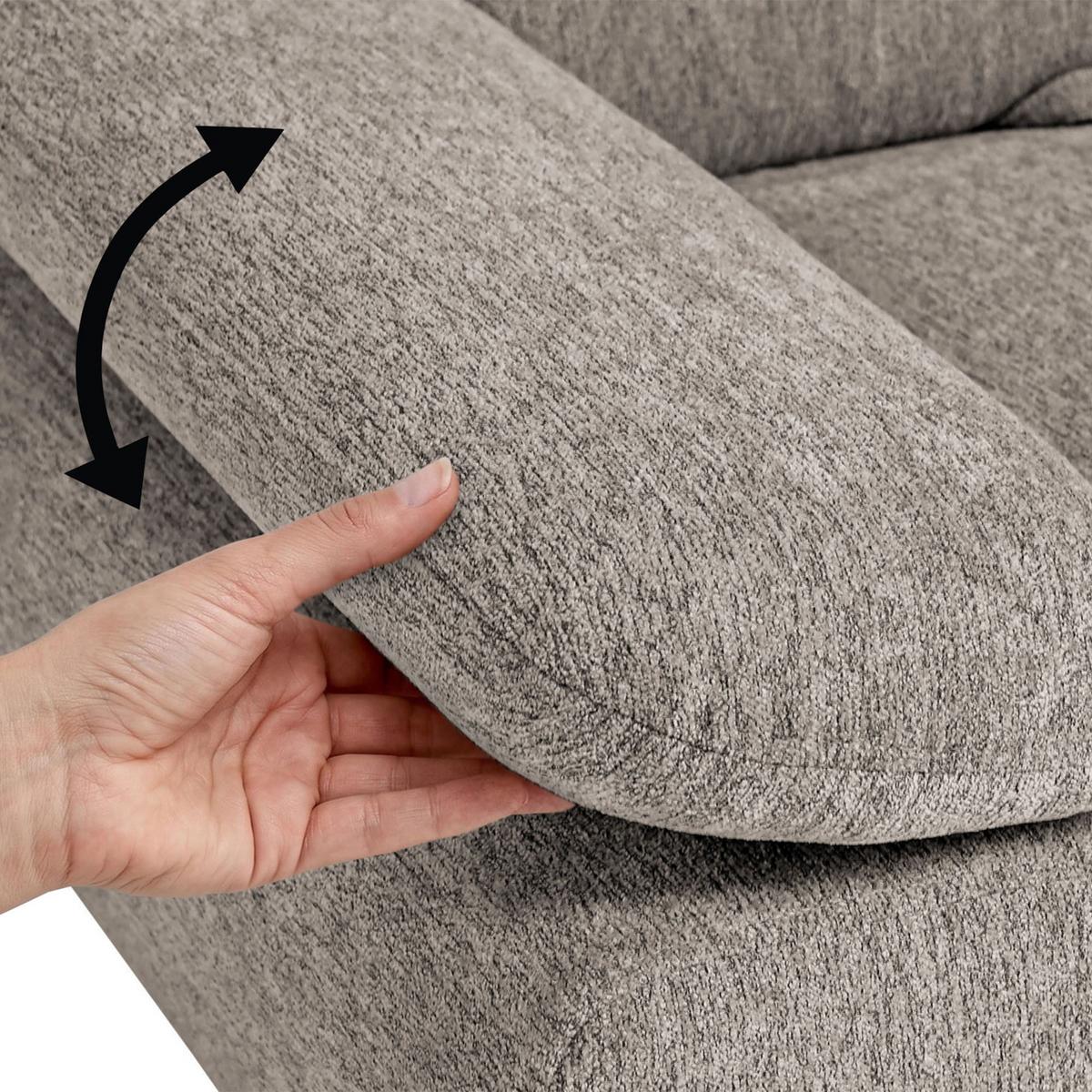 ECKSCHLAFSOFA Sora Mini mit verstellbaren Kopfstützen und Schlaffunktion, Chenille-Stoff, Hellbraun, Links - Hellbraun/Schwarz, Textil (285/190cm) - Beautysofa