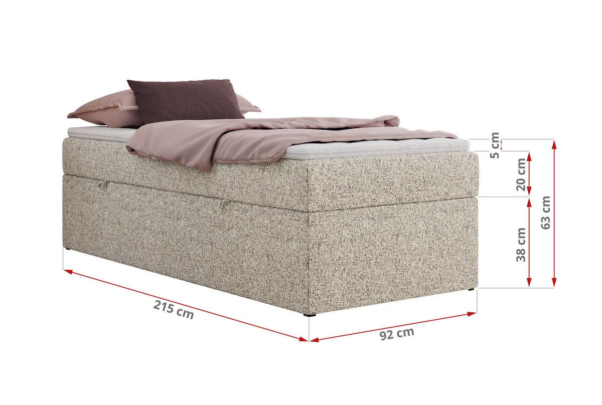 BOXBETT ZERO 90/200 - Beige Struktur - H3 - Topper T25 - Beige, Textil (90/200cm) - MKS