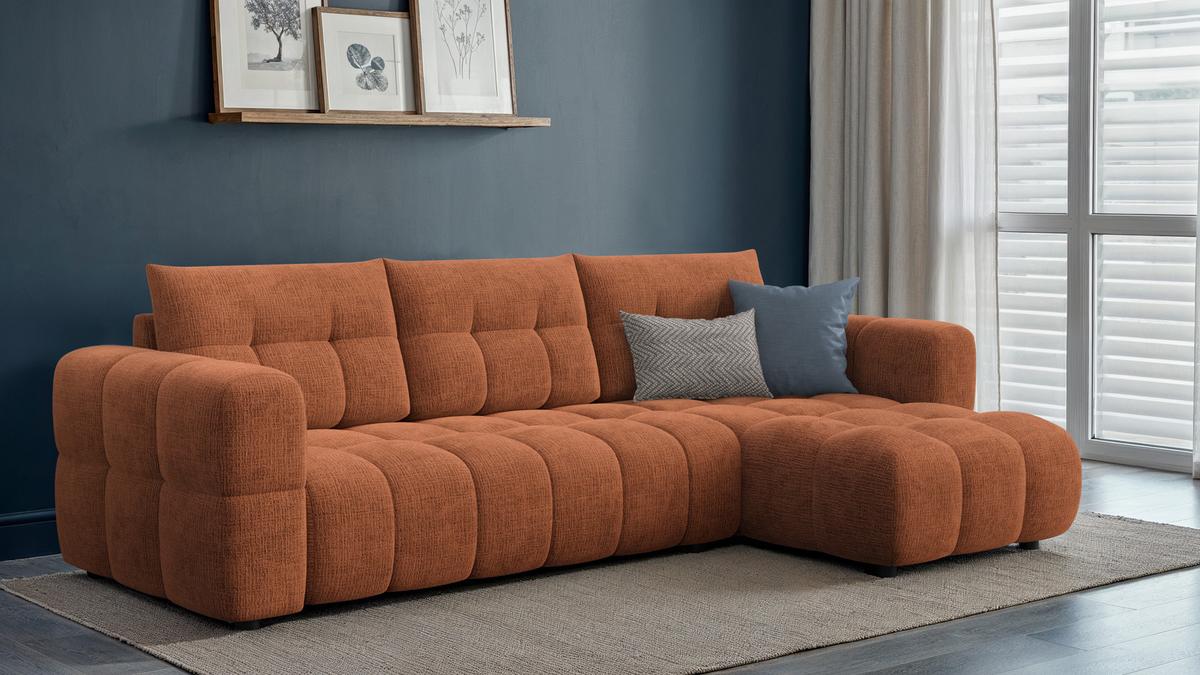 ECKSOFA CLOUDI 4-Sitzer rechts, rostrot - Schwarz/Orange, Holz/Textil (294/160cm) - Wozimo