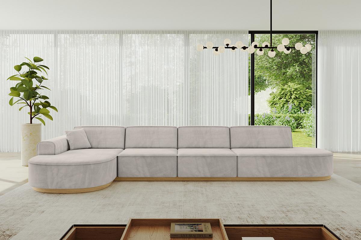 ECKSOFA Ottomane Links MARI-L3-v2 - 413x171x83 cm Hellbraun Velours - Hellbraun, Holzwerkstoff/Textil (413/171cm) - ALTDECOR
