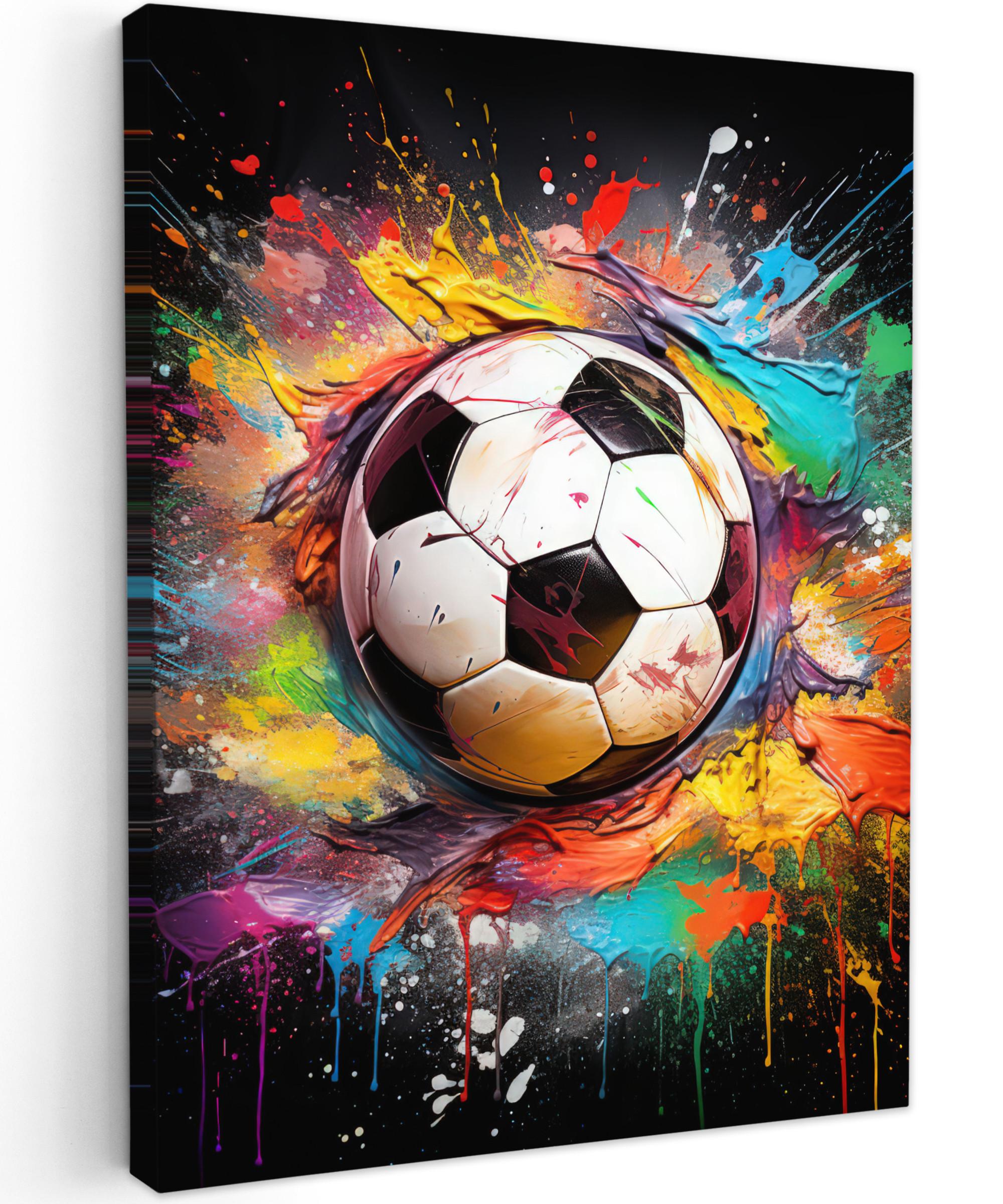 LEINWANDBILD Fußball - Farbe - Farben - Schwarz - Weiß Room Decor 30x40 cm - Weiß, Textil (30/40cm) - MuchoWow