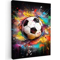LEINWANDBILD Fußball - Farbe - Farben - Schwarz - Weiß Wandbild Wohnzimmer 60x80 cm - Weiß, Textil (60/80cm) - MuchoWow