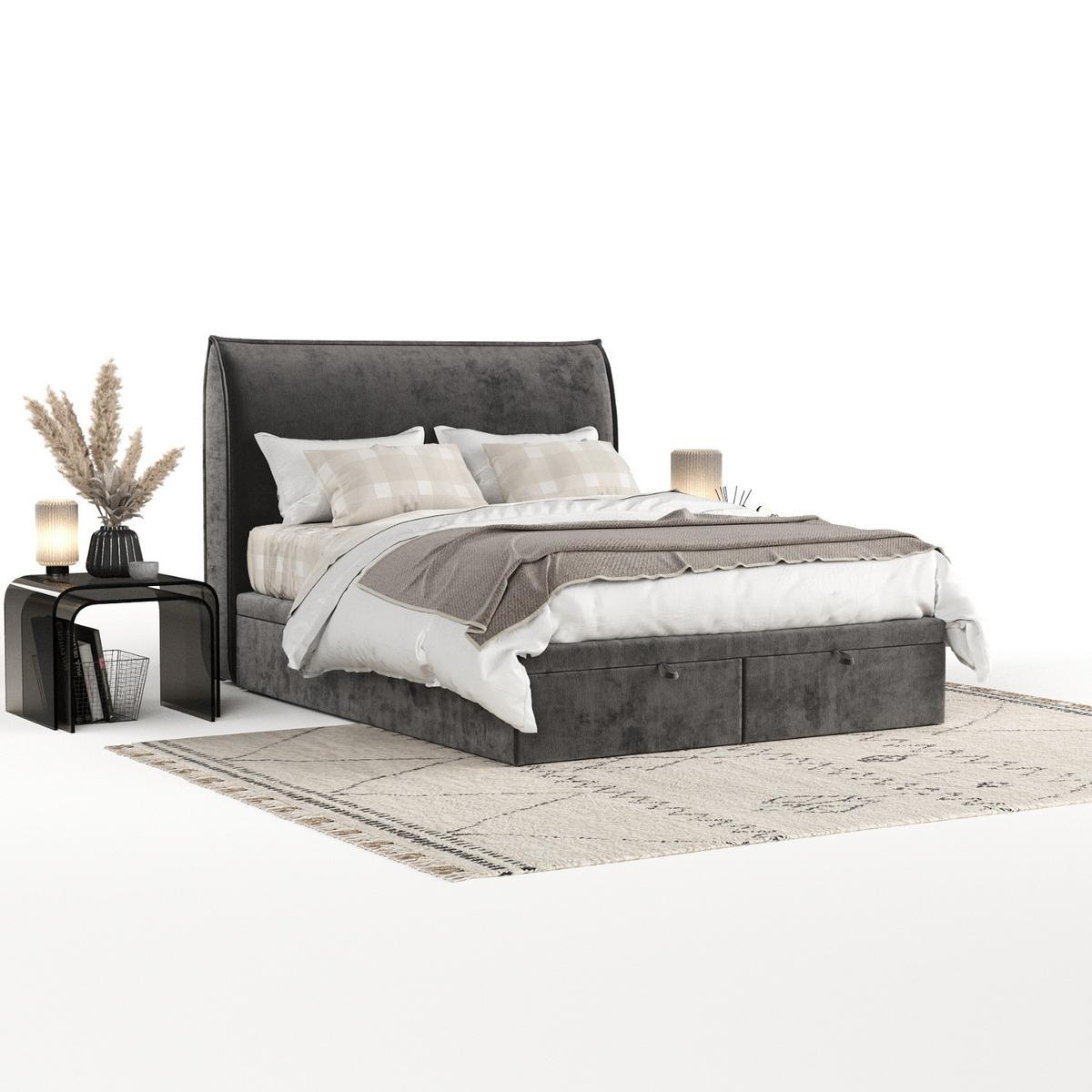 POLSTERBETT Tuvalu mit Stauraum 200/200 cm Stahl im Lotta Stoff - Graphitfarben/Schwarz, Holz/Holzwerkstoff (200/200cm) - AltaBeds