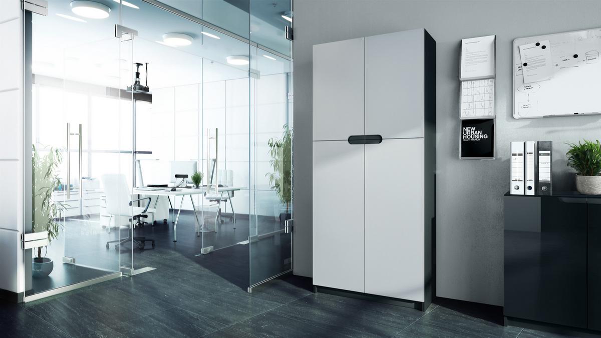 BÜROSCHRANK Logan Fronten in Weiß matt - Weiß, Holzwerkstoff (82/184/37cm) - Vladon