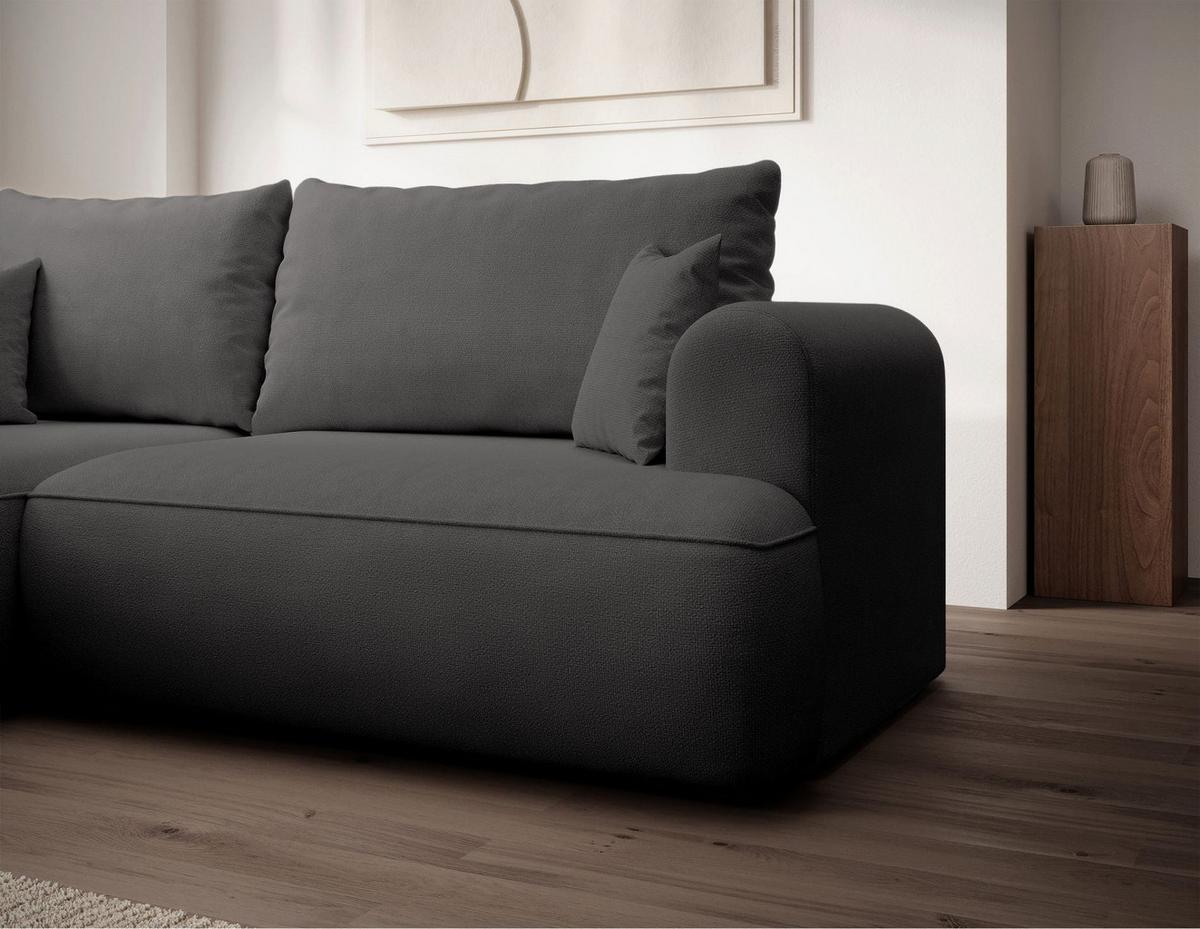 ECKSCHLAFSOFA Ovo Mini Dunkelgrau Easy-Clean-Chenille-Bezug - Dunkelgrau/Schwarz, Kunststoff/Textil (238/156cm) - Selsey