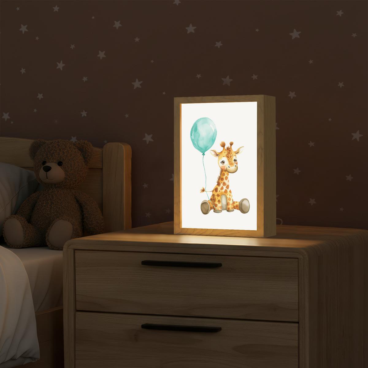 WANDLEUCHTE Giraffe - Baby - Tiere - Blauer Ballon 20x30 cm - Weiß, Holzwerkstoff (20/30/8cm) - OnlyWow