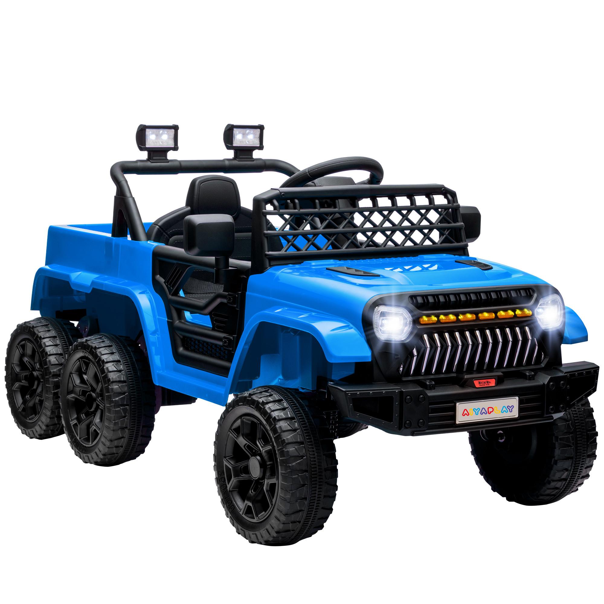 12V Elektrisches Kinderauto, mit Lichtern, Musik und Hupe, 3-8 Jahre, Hellblau - Blau, Kunststoff (122/62.5/65cm) - AIYAPLAY