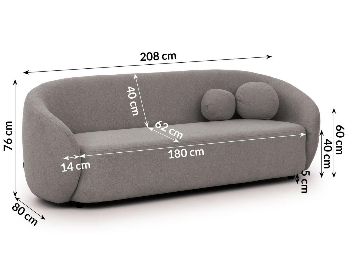 3-SITZER-SOFA Roundi Grau Bouclé - Schwarz/Grau, Holz/Kunststoff (208/76/80cm) - S-Style Möbel