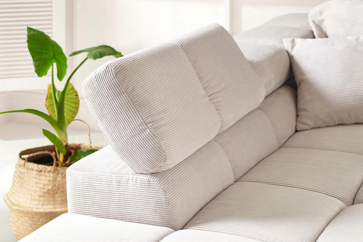 ECKSOFA MIT MOTORISCHEM SITZVORZUG NEVADA Silber Cord Relaxfunktion - Silberfarben/Schwarz, Kunststoff/Textil (319/215cm) - KAWOLA