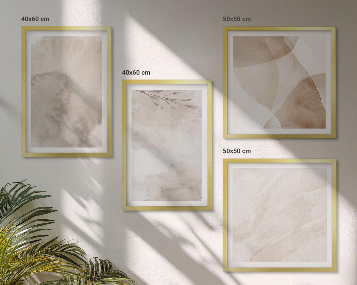 BILDER SET 4er Set - 50x50 cm & 40x60 cm Goldrahmen - Aquarellfarben, Boho-Texturen - Goldfarben, Kunststoff (50/50cm) - TULUP