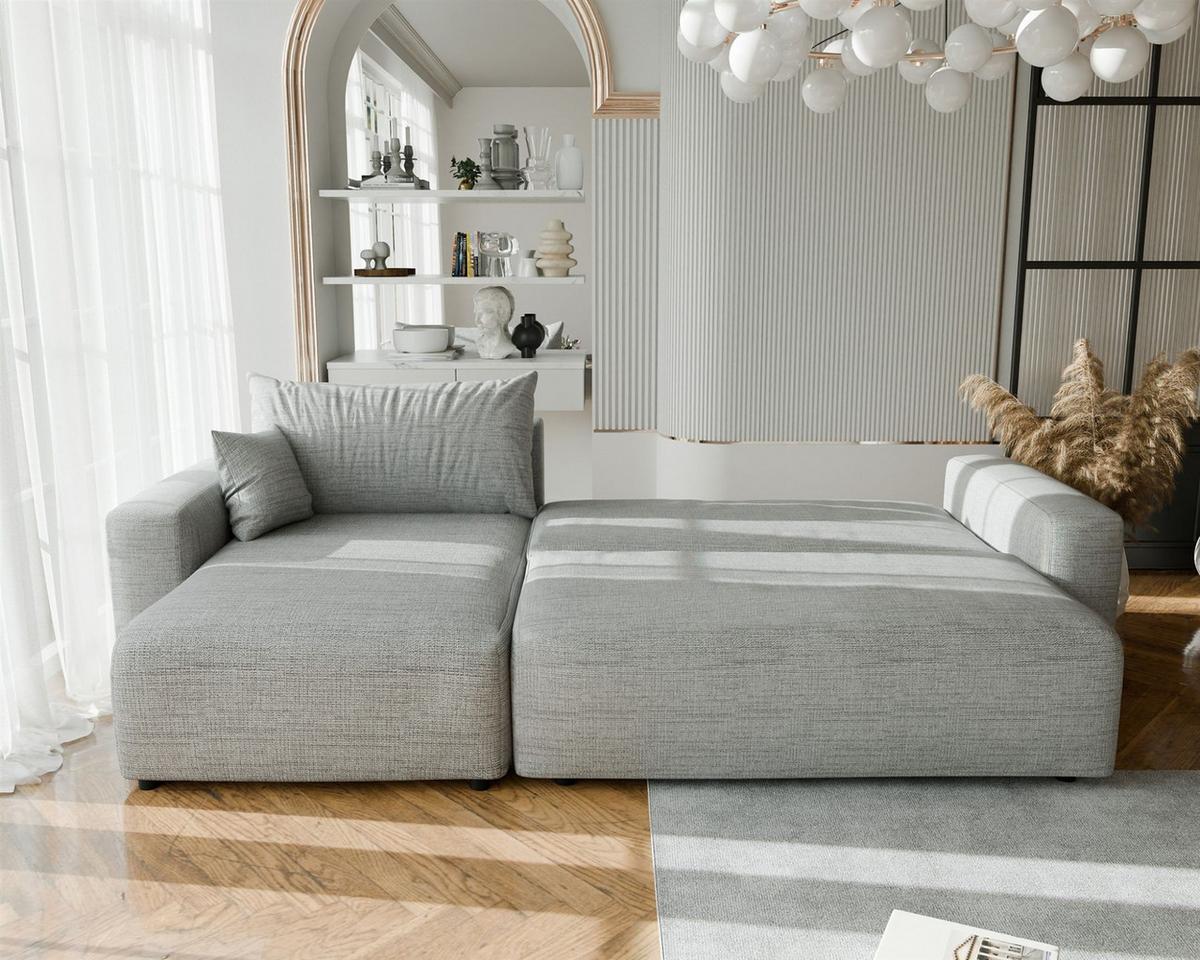 ECKSOFA Luna Max Mit Schlaffunktion - Grau, Holzwerkstoff/Textil (278/145cm) - Fun Möbel