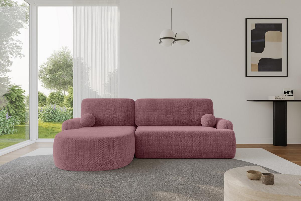 ECKSOFA mit Schlaffunktion und Bettkasten LIRA-L - 264x172x89 Altrosa - Altrosa, Holzwerkstoff/Textil (264/172cm) - ALTDECOR